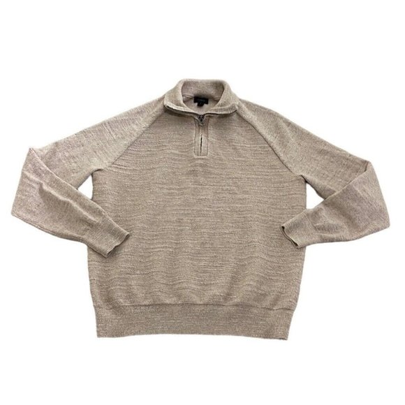 Men's J.Crew Beige 1/4 Zip Sweater Sz S 100% Cotton Soft Long-Sleeve Top - Picture 3 of 5